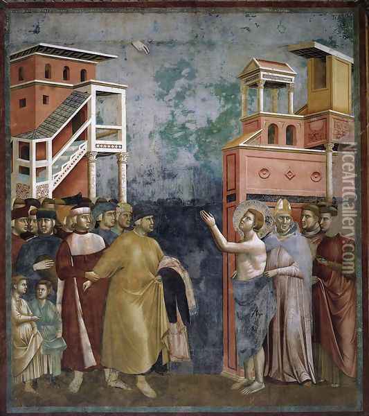 Legend of St Francis- 5. Renunciation of Wordly Goods 1297-99 Oil Painting - Giotto Di Bondone