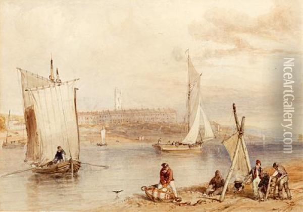 Exmouth, With Figures To The Foreground Oil Painting - James Duffield Harding