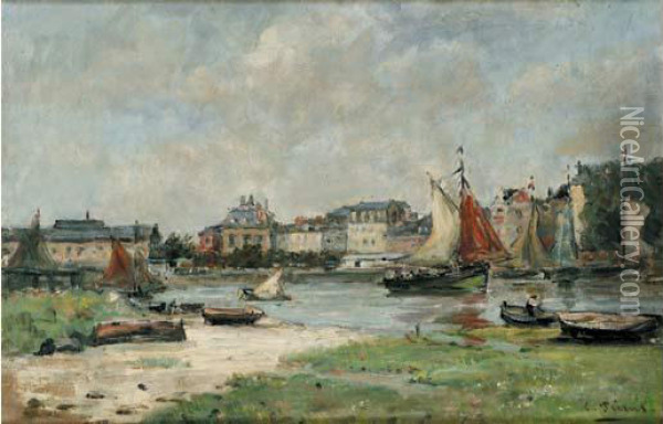 Le Port De Trouville, Circa 1885-1890 Oil Painting - Charles Francois Pecrus
