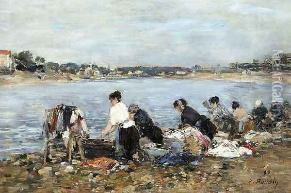 Laundresses on the Banks of the Touques 3 Oil Painting - Eugene Boudin