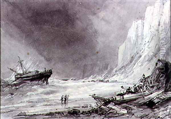 A Wreck off Speeton Cliffs, Yorkshire Oil Painting - Henry Barlow Carter