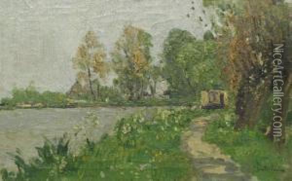 Landschap Met Woonbootje Oil Painting - Louis, Lodewijk Ph. Stutterheim