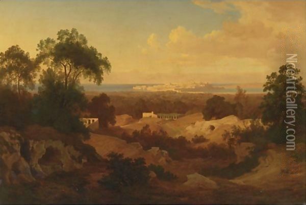 Sunset At Syracuse Oil Painting - Prosper-Georges-Antoine Marilhat