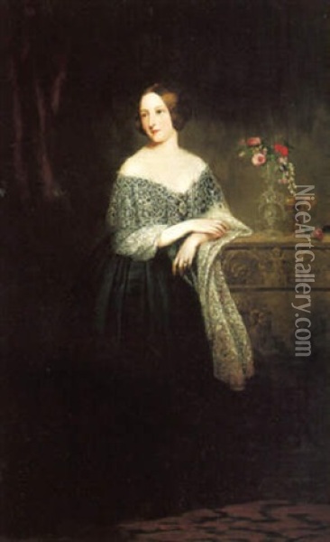 Portrait Of A Lady (the Duchess Of Westminster?) Oil Painting - Richard Buckner