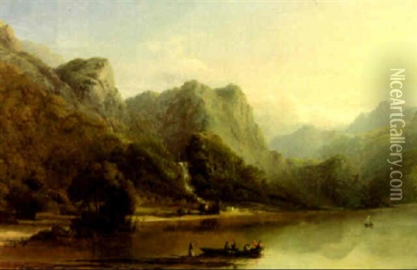 The Head Of Derwent Water With The Fall Of Lowdore Oil Painting - James Poole