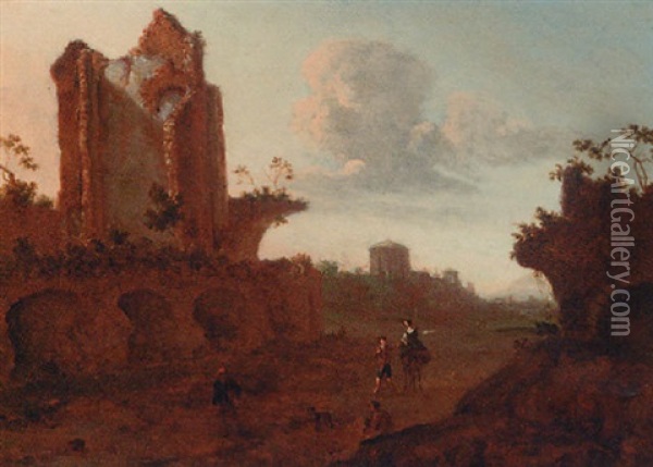 Travellers On A Track Before A Ruin Oil Painting - Emanuel Murant