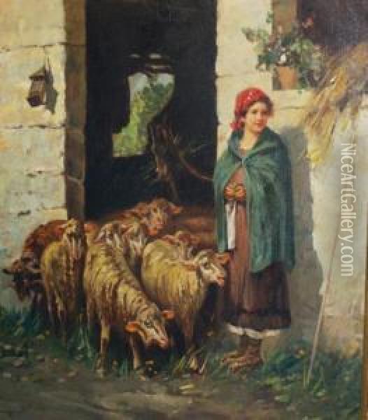 Tending To The Sheep Oil Painting - John, Giovanni Califano