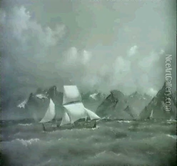 Et Skib Under En Klippekyst Oil Painting - Carl Julius Emil Olsen