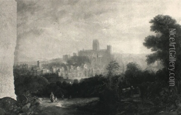 A View Of Durham With The Cathedral Oil Painting - John Wilson Carmichael