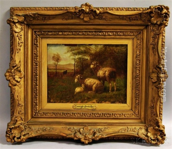 Sheep In Landscape Oil Painting - George Riecke
