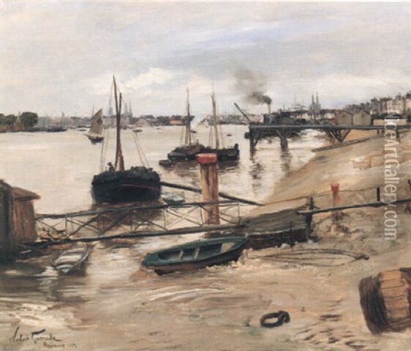 Le Port De Bordeaux Oil Painting - Norbert Goeneutte