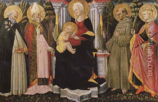 Vierge Et Enfant Entoures Par Les Saints Dominique, Zenobe, Francois, Miniat Oil Painting - Neri di Bicci