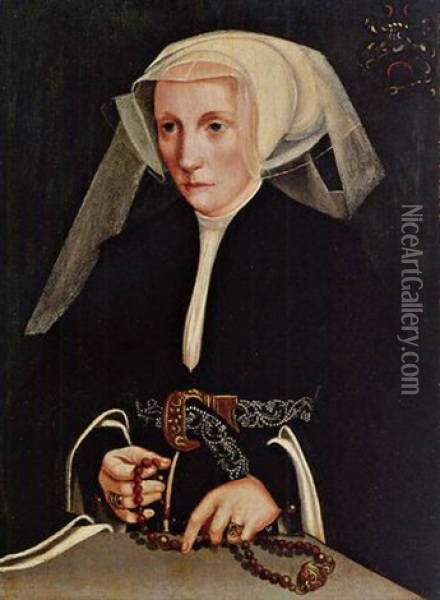 Portrait Of A Lady Holding A Rosary Oil Painting - Bartholomaeus (Barthel) Bruyn the Younger