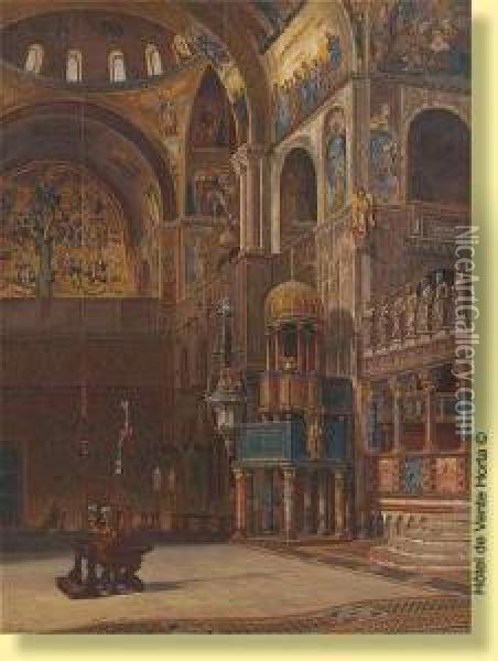 Interieur De L'eglise De San Marco A Venise.
 Signee: Franz Van Den Hove Oil Painting - Franz Van Den Hove