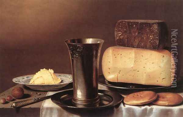 Still-life with Glass, Cheese, Butter and Cake Oil Painting - Floris Gerritsz. van Schooten