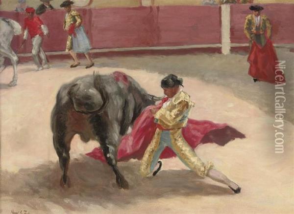 The Bullfight Oil Painting - Henri Achille Zo