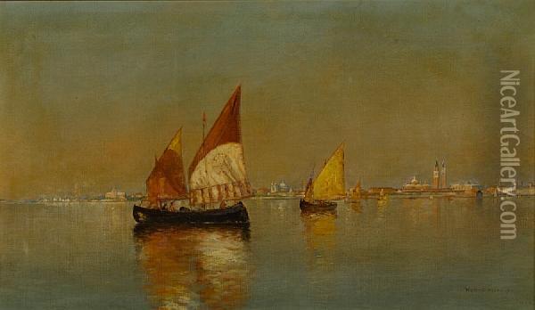 Fishing Boats In The Venetian Lagoon Oil Painting - Warren W. Sheppard