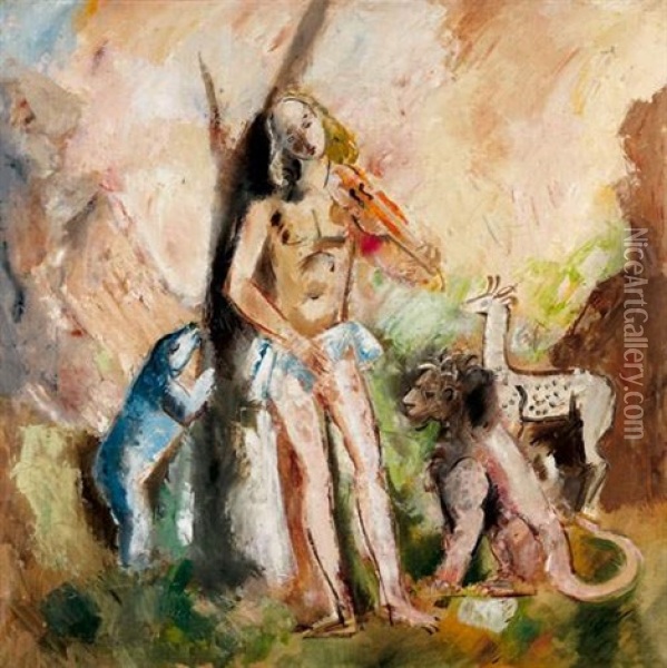 Orphee Charmant Les Animaux Oil Painting - Charles Dufresne