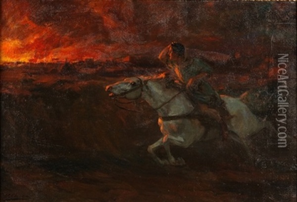 Vinicio Galopando Hacia Roma Incendiada Oil Painting - Ulpiano Checa Sanz