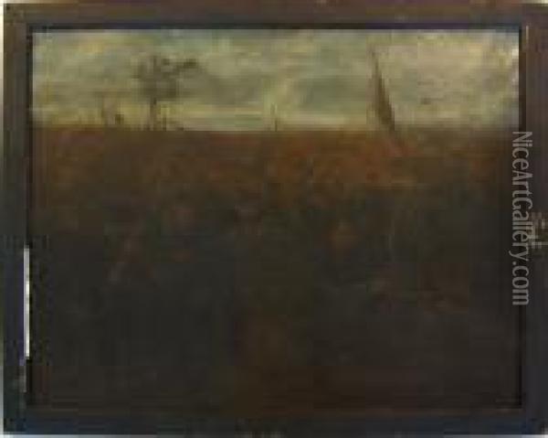 Civil War Soldiers Charging On A Battlefield Oil Painting - Julian Scott