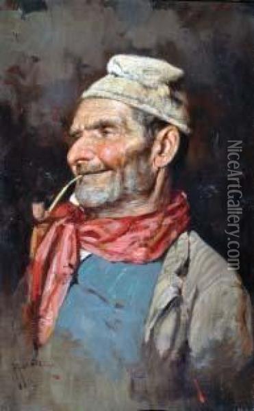 Vecchio Con Pipa Oil Painting - Giuseppe Giardiello