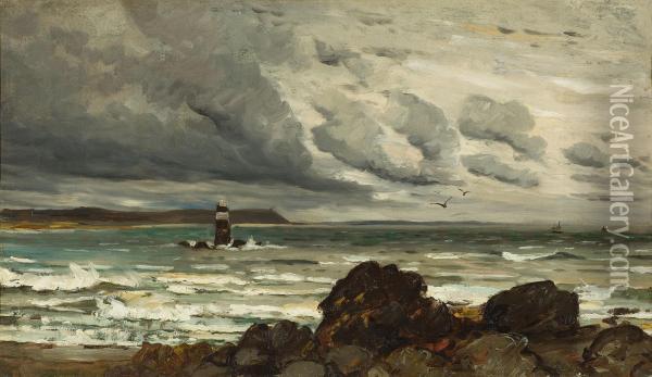 Seascape With Lighthouse Oil Painting - Harry Chase