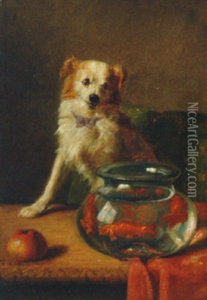 The Goldfish Bowl Oil Painting - Charles van den Eycken