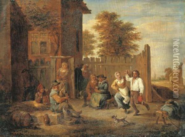 Peasants Merrymaking Outside An Inn Oil Painting - David The Younger Teniers