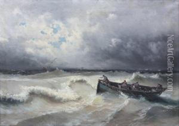Pecheurs En Barque En Mer Oil Painting - Alfred Godchaux