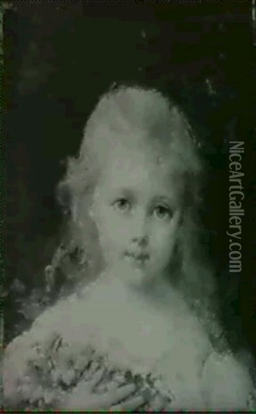 Petite Fille Blonde Aux Fleurs Dite L'enfance Oil Painting - Francois-Louis Lanfant