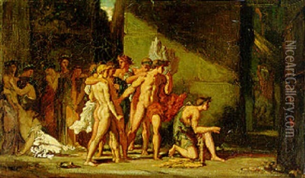 Les Atheniens Livres Au Minotaure Dans Le Labyrinthe De Crete Oil Painting - Gustave Moreau