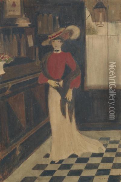 Femme Debout Devant Un Comptoir Oil Painting - Georges Alfred Bottini