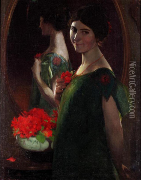 Lady In Front Of A Mirror Oil Painting - Leandro Ramon Garrido