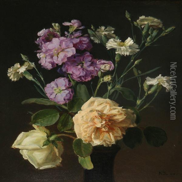 Blomsterbillede Oil Painting - Karl Jensen