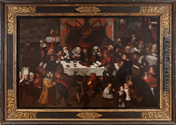 Un Banquete Oil Painting - Marten van Cleve the Elder