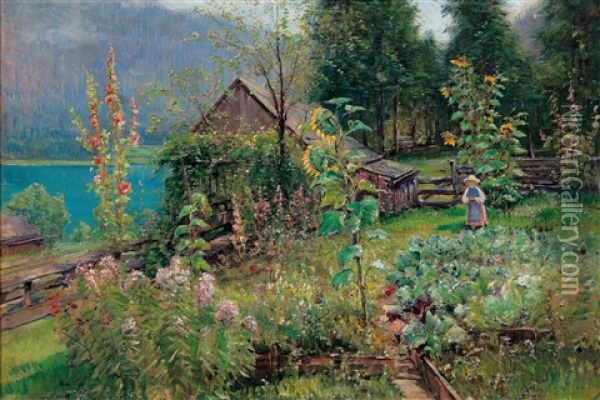 Bauerngarten An Einem Oberosterr. See Oil Painting - Carl Kaiser-Herbst