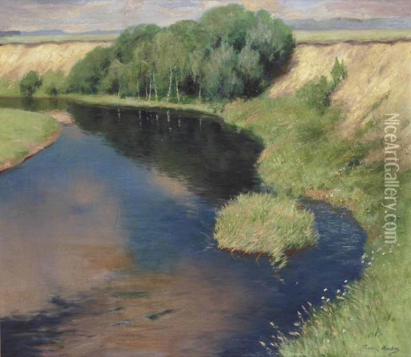 River Landscape Oil Painting - Franz Hecker