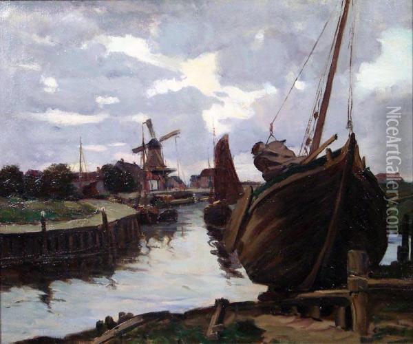 Bateaux Dans Un Port Hollandais Oil Painting - Clarence Montfort Gihon