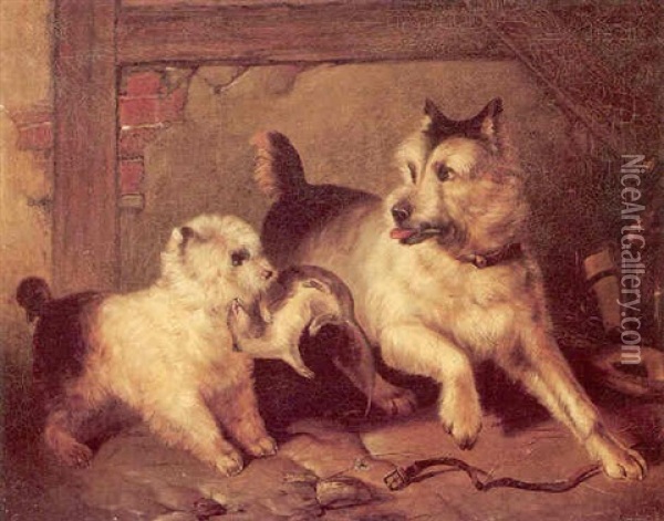 A Chip Off The Old Block Oil Painting - Sir Edwin Henry Landseer