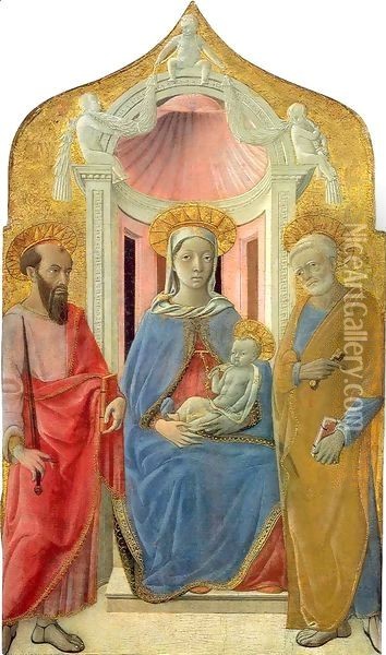 Madonna and Child Enthroned between Saint Paul and Saint Peter Oil Painting - Matteo Di Giovanni