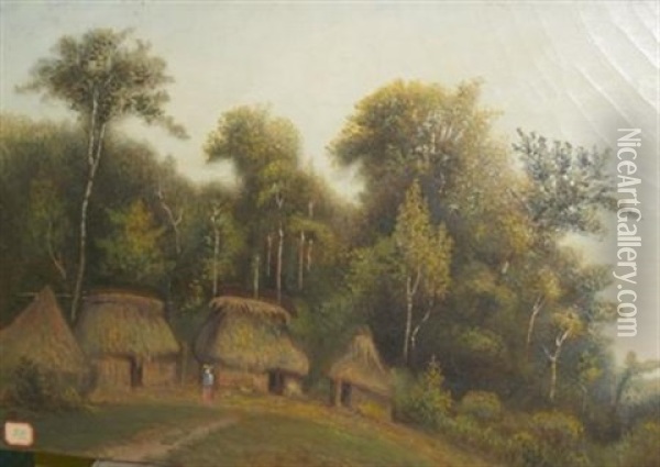 Indian Village (+ Mexican Huts From The Barto Ranch; 2 Works) Oil Painting - Dwight Williams