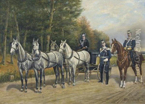 Preussische Offiziere Mit Vierspanner Oil Painting - Richard Schoenbeck
