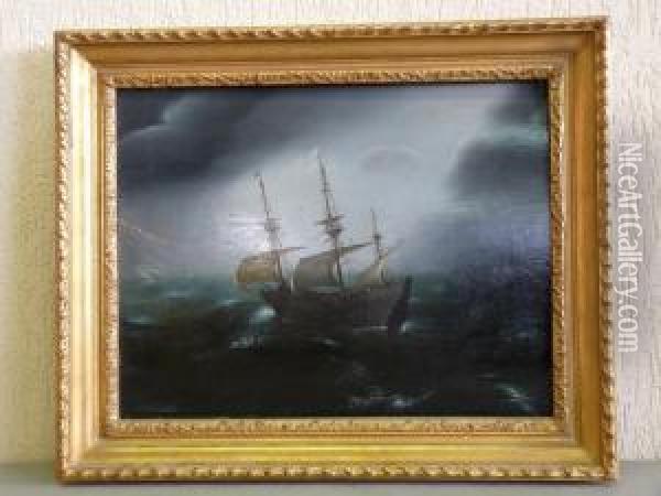 Vaisseau Sur Unemer Agitee Panneau De Chene Oil Painting - Pieter Cornelisz. Verbeeck