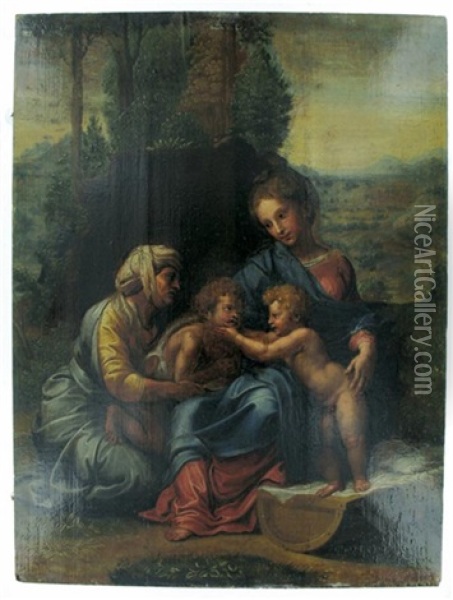 La Petite Sainte Famille Oil Painting - Giulio Romano