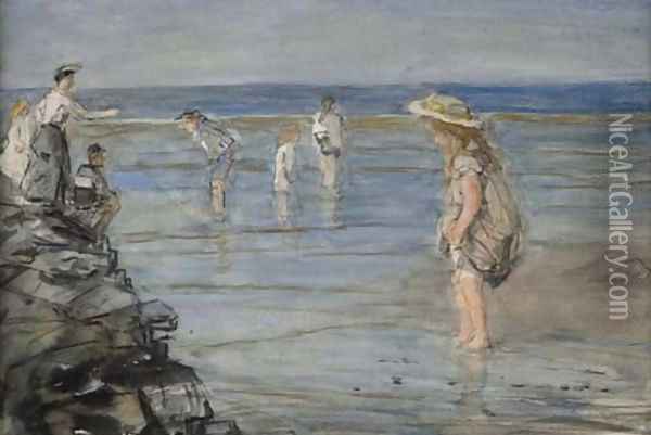 A day at Scheveningen beach Oil Painting - Johan Antonio de Jonge