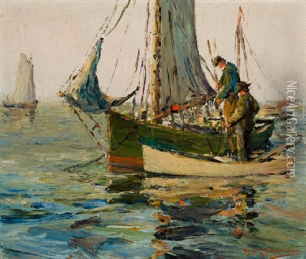 Oyster Fishing, Galveston (doublesided) Oil Painting - Paul Schumann