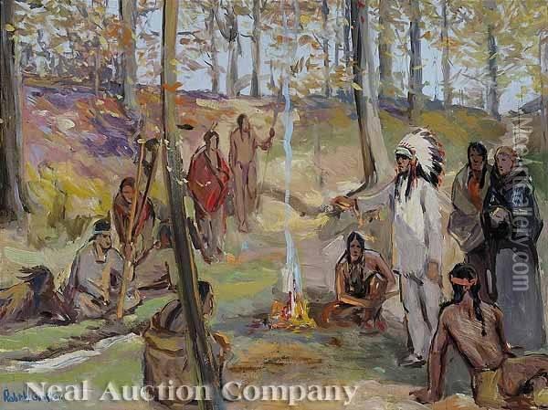 Meeting Of Father Marquette And A Pottawatamie Chief Oil Painting - Robert Wadsworth Grafton