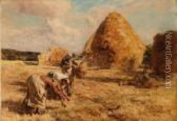 Glaneuses Prs Des Meules (gleaners Near The Haystacks) Oil Painting - Leon Augustin Lhermitte