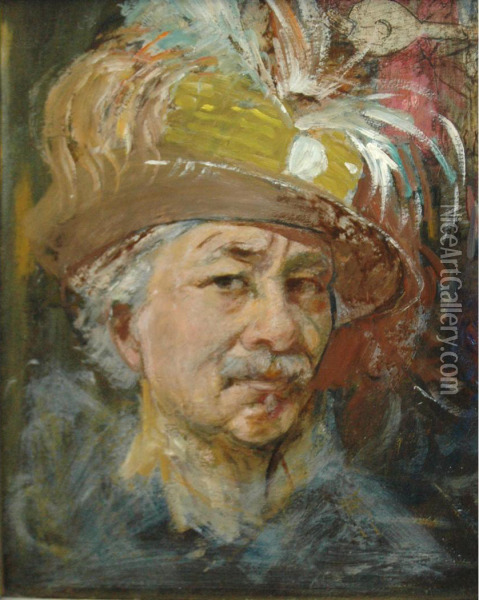 Self Portrait After Rembrandt Oil Painting - Jerome Myers
