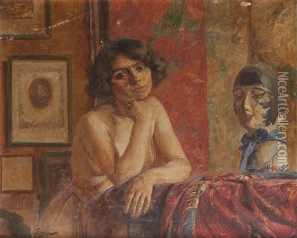 Femme A La Marotte Oil Painting - Henri Epstein